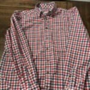 Johnnie-O Casual Button Down Shirt Size Large In Red & Blue Check Cotton Blend